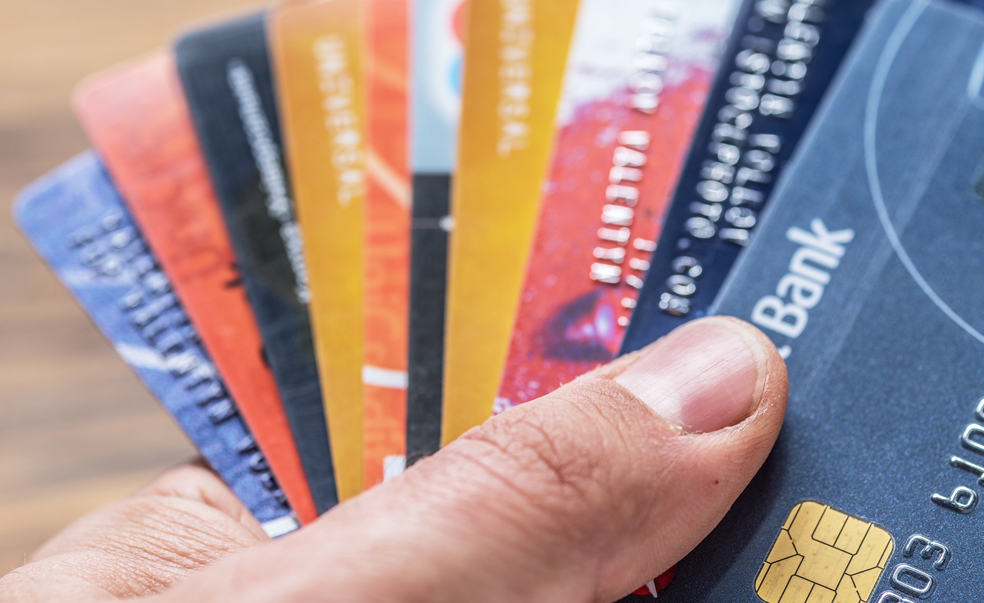 stack of debit and credit cards